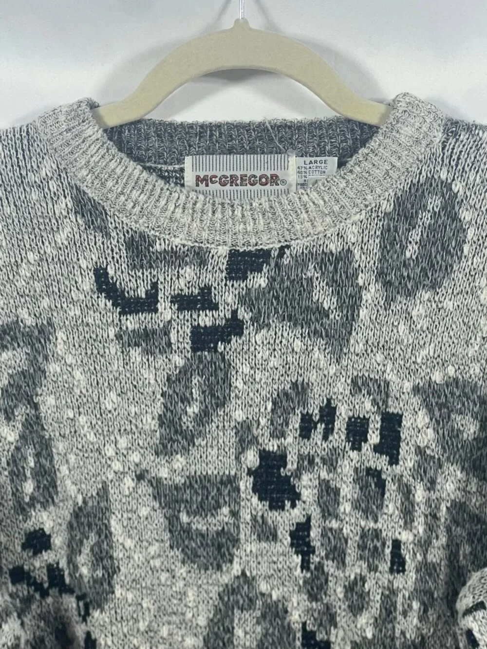 Vtg Mcgregor Sweater Mens Pullover Knit Crew Large Geometric Grandpa Winter